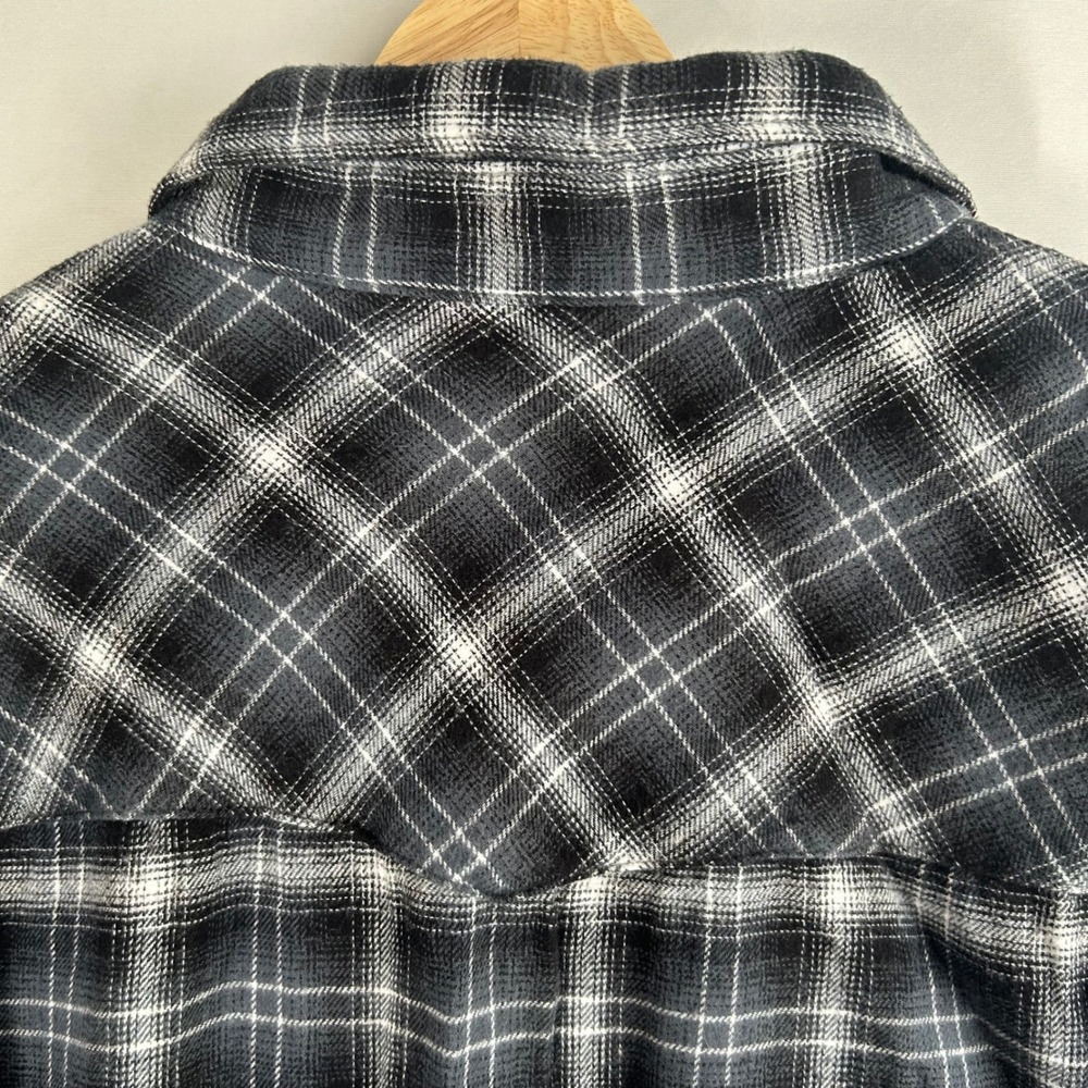 Wrangler Wrancher Mens XL Western Pearl Snap Shirt Black Grey Plaid Flannel Long - Picture 5 of 8